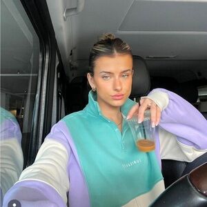 90’s oversized pullover / color block / loungewear/ button collar